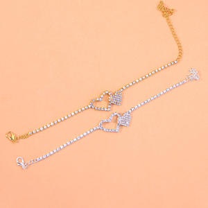 Bracelet de cheville en or 18 carats plaqué or, avec cristaux de diamant scintillants, double cœur d'amour, pour femmes, bijoux de pied - Product Image 5