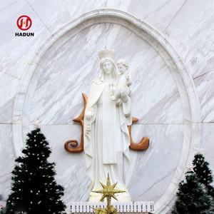 Statue de la Vierge <span class=keywords><strong>Marie</strong></span> et de l'enfant <span class=keywords><strong>Jésus</strong></span> en marbre blanc, sculpture de pierre d'extérieur pour jardin - Product Image 2