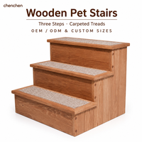 Escalier pour animaux de compagnie en bois, 3 marches, marches recouvertes de tapis, corps en bois teinté, pour petits animaux, chiens, chats, lit, canapé