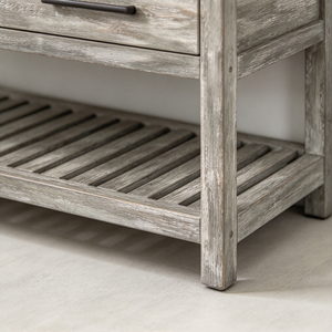 Mueble de Baño Independiente de Madera Maciza con Lavabo Doble en Gris Desgastado y Estante de Listones - Product Image 5