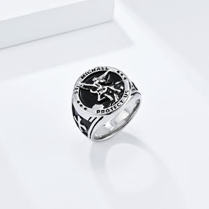 Anillo de San Miguel Arcángel Retro para Hombre, Bajo MOQ, Anillo Masculino de Acero de Titanio con Dragón, para Chicos - Product Image 3