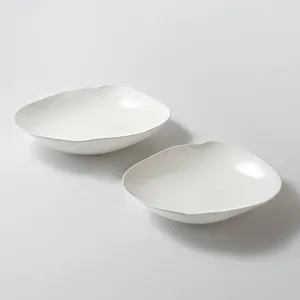 Venta al por mayor de cuencos para servir de porcelana blanca japonesa irregulares resistentes a roturas, fideos ovalados grandes, postre, fruta, cuenco de cerámica más grande