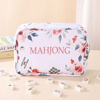 Tas Penyimpanan Motif Bunga JOYSUN untuk Ubin Mahjong, Bahan Poliester Tahan Air, Dapat Dilipat, Ramah Lingkungan, Kantong Resleting, Organizer Portabel