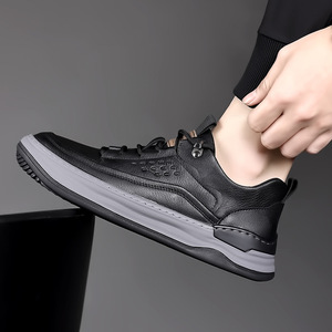 Men's Genuine <b>Leather</b> Walking Shoes Round Toe Breathable Mesh Lining Rubber Outsole Low Heel Fashion Casual <b>Sneakers</b> - Product Image 4