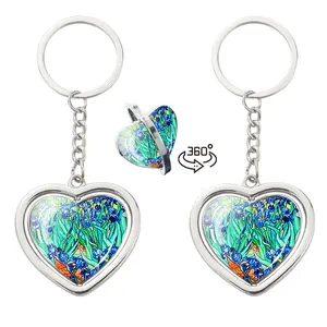 Van Gogh Key Chain High Quality Landscape Art Painting Key Ring Double Side Rotate Heart Shaped Keychain