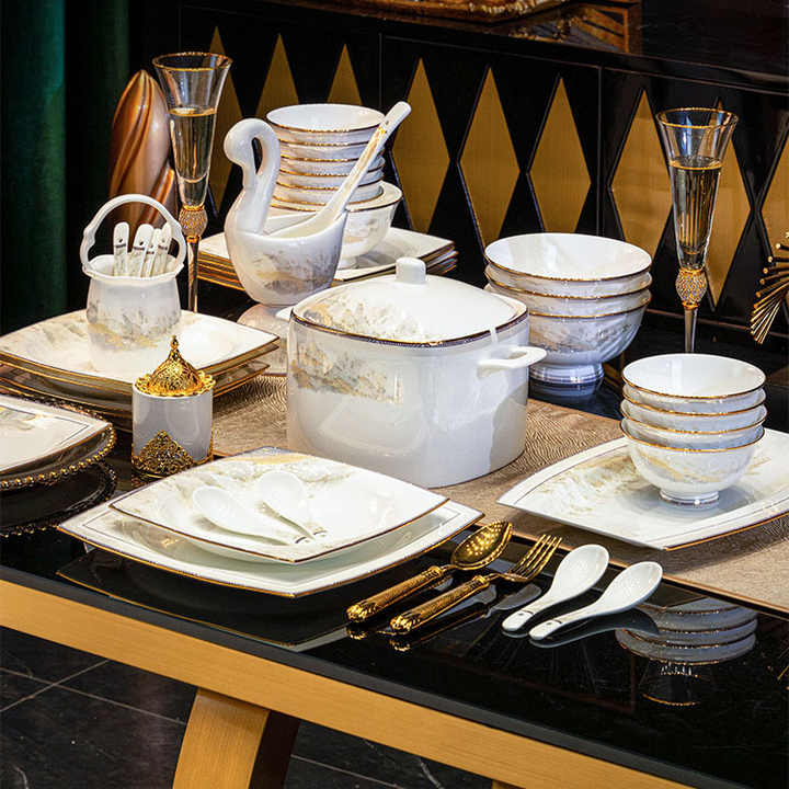 Dinner Plate Ceramic Porcelain Floral Design Luxury Cheap Wholesale Dishes Plates Sets Dinnerware Set Dishes&plates  Sustainable