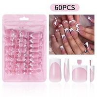 60 faux ongles carrés courts roses à presser, style French Tip, pour pieds et mains, couverture complète, pré-dessinés, pour femmes