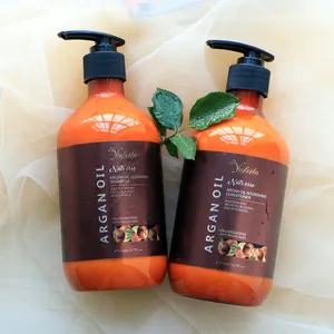 Shampoo hidratante orgânico de ervas claras, óleo de argan, queratina, conjunto de shampoo e condicionador Marrocos com garrafa marrom