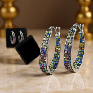 Orecchini a Cerchio E2094 Blu Cielo Placcati Argento con Cristalli, Gioielli Trendy da Donna per Feste - Product Image 2