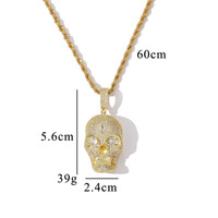 Promotion Collier Pendentif Tête de Mort en Laiton Sertie de Zircone Cubique, Style Hip-Hop Bling pour Hommes, Bijou Tendance pour Fête d'Halloween