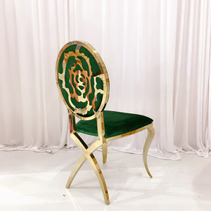 Chaise de salle à manger de mariage en acier inoxydable à motif laser rose avec dossier et coussin interchangeables - Product Image 6