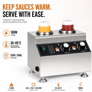 Dispenser Elettrico per Salse a Doppia Bottiglia in Acciaio Inox, Scaldasalse per Hotel, Ristoranti e Cucine - Product Image 1