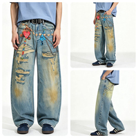Jeans de Estilo Y2K con Cadena Digital Decorativa, Estampado y Diseño de Agujeros, de Alta Calidad