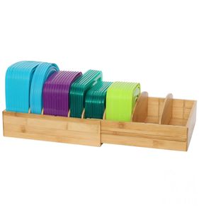 Bamboo Food Container Lid Organizer, Expandable Lid Organizer Rack - Product Image 1