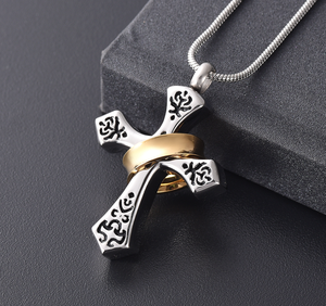 Latin Cross dengan Emas Kerah Liontin Perhiasan Kremasi Abu Kenang-kenangan Guci Kalung Manusia Hewan Peliharaan Memorial Liontin dengan <span class=keywords><strong>Kit</strong></span> - Product Image 1
