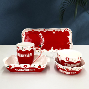 Bol en céramique SYL <span class=keywords><strong>rose</strong></span> fraise, populaire, mignon, pour filles, pour fruits, soupe, petit-déjeuner, <span class=keywords><strong>vaisselle</strong></span> créative pour la maison - Product Image 1