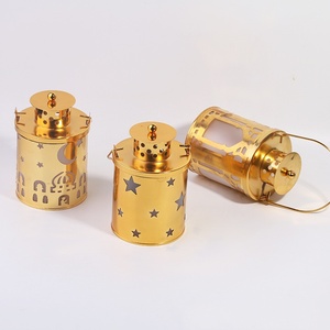 Ramadan Metal <b>Small</b> Lantern <b>Candle</b> Decoration Lights Holiday Christmas Decor Gold Iron Hollowed Lamp Lanterns with LED - Product Image 6