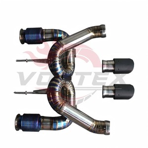 Escape de titanio Vortex X-Pipe para McLaren 720S 4.0L V8 Biturbo, sección central de rendimiento con punta de carbono azul quemado y corte tipo pie. - Product Image 2