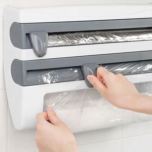 4 In1 Paper Hanger <strong>Cling</strong> Film Storage Rack Film Roll Holder Cutter Wall Mounted Plastic Kitchen Towel Foil <strong>Dispenser</strong> <strong>Cling</strong> - Product Image 4