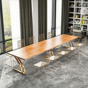 Bureau créatif nordique <span class=keywords><strong>en</strong></span> <span class=keywords><strong>bois</strong></span> massif, établi simple et grand personnel, table et chaise de négociation à longue barre pour employés - Product Image 2