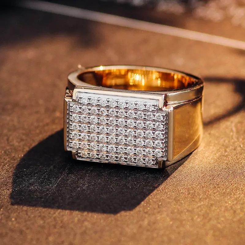 Hot Sale Heavy Style Full Lab Grown Diamond Ring 14k White / Yellow/ Rose Gold Finger Moissanite Ring Men Jewelry