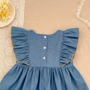 Nouvelle collection été 2026 : Robe et barboteuse en coton pour bébé fille, barboteuse bébé en jean sans manches avec nœud - Product Image 4