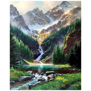 Paint con Kit di numeri per adulti-cascata di montagna fai da te con alberi di pino 16x20 pollici, regali di arte della natura senza cornice - Product Image 1