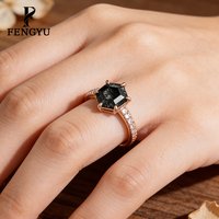 Bagues en quartz rutilé noir hexagonal fin pour femmes, argent sterling 925, bague en pierre précieuse tendance, bijoux de créateur, vente en gros