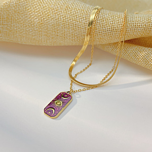 Модное Двухслойное ожерелье с карточкой Таро ювелирные изделия из нержавеющей стали позолоченные глаза Солнце Луна Звезда Ожерелье - Product Image 2