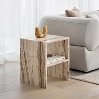 Table basse en marbre travertin naturel Wabi-Sabi avec rangement pour salon, chambre, villa, maison, cadre en bois moderne