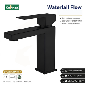 Modern Black <b>Basin</b> <b>Tap</b> <b>Single</b> Handle Waterfall Curved Spout Angular Lever Square Body Easy Install <b>Single</b> Hole Mount - Product Image 1