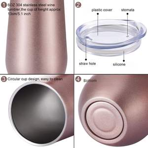 Gobelet à champagne en acier inoxydable de 6 oz, verres sans pied avec couvercle, double paroi isolée, tasse à vin ou à café de voyage - Product Image 3