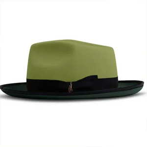 Olive Green <b>Wool</b> Fedora Hat With Black Band Unisex Adult Casual Spring Autumn Formal Style - Product Image 1