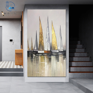 Dipinto a Mano su Tela di Alta Qualità <span class=keywords><strong>con</strong></span> <span class=keywords><strong>Barche</strong></span> a Vela e Paesaggio, Grande Quadro a Olio su Tela <span class=keywords><strong>con</strong></span> <span class=keywords><strong>Barche</strong></span> a Vela - Product Image 1