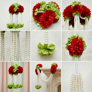 Guirnalda Floral Artificial con Flores Rojas y Perlas Colgantes, Decoración para Bodas, Festivales, Templos y Eventos - Product Image 6