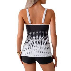 Traje de baño de dos piezas para mujer, conjunto tankini de secado rápido, color negro, azul lago, con estampado de puntos, ropa para deportes acuáticos - Product Image 4