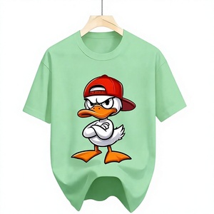 เสื้อยืดพิมพ์ลายการ์ตูนเป็ดสีเขียวสำหรับผู้ชาย แขนสั้น คอกลม ทรงปกติ สวมใส่สบาย พิมพ์ลายดิจิทัล ผ้าเจอร์ซีย์คอตตอน ระบายอากาศได้ดี พร้อมตัวอักษร - Product Image 1
