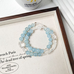 Hecho a mano de moda glaciar aguamarina cuarzo transparente Chakra en forma de bola para pulsera de doble hebra pulseras de cuentas de moda diaria - Product Image 2