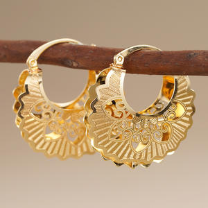 Orecchini a Cerchio E4519 in Oro, Stile Bohémien con Motivo Floreale, Gioielli in Lega di Zinco, Orecchini alla Moda per Donne - Product Image 4