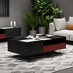 Mueble de <span class=keywords><strong>TV</strong></span> de Madera Nórdico para Sala de Estar Puruo, con Detalles en Metal Negro y Concreto, <span class=keywords><strong>Mesa</strong></span> de Centro Pequeña Dorada - Product Image 1
