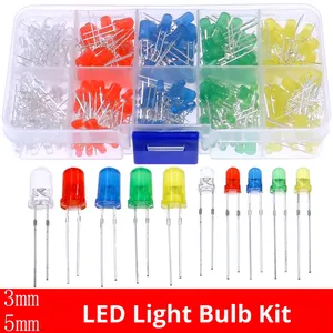 Bộ 300 hạt đèn LED màu trơn 3mm 5mm, 5 màu, mỗi màu 30 hạt, màu vàng đỏ xanh trắng xanh lá, đóng hộp - Product Image 2