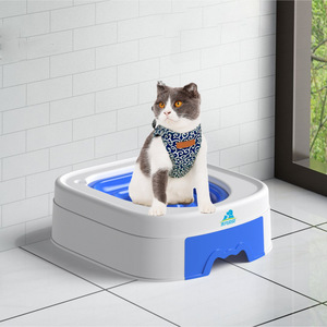 Bac à litière pour chat auto-nettoyant rectangulaire bleu rose gris en plastique ABS, toilette d'apprentissage pour chat - Product Image 1