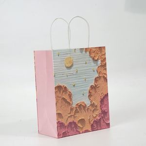 Sacs de shopping en papier de luxe d'usine, motifs de peinture à l'huile, écologiques, durables, pliables, en papier kraft, réutilisables pour le rangement des articles - Product Image 5