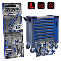 Ensemble d'outils à main en acier CrV de 429 pièces, chariot à outils en métal robuste avec 5 plateaux en mousse EVA, chariot à outils roulant avec tiroirs