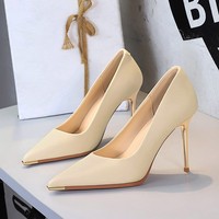 Zapatos de Tacón Alto Modernos Y1895 para Mujer, Metálicos, con Punta Puntiaguda, Diseño de Pana con Brillo, Zapatos de Oficina para Mujer