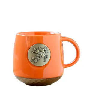 Fabricants de tasses de décoration pour la maison Tasse à eau en céramique avec feuille de cuivre Joint en bronze Tasse à café Tasse avec logo personnalisé Vente en gros Offre Spéciale