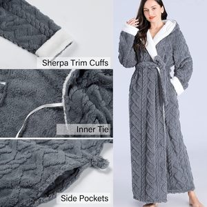 FOXA Robe de chambre en polaire pour femme, longue, à capuche, douce et chaude, à manches longues, confortable, pour la maison - Product Image 5