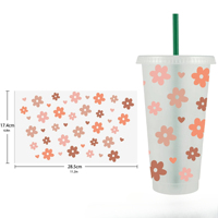 24oz Taille Uv Dtf Cup Wrap Autocollant de transfert facile à appliquer Étiquette en cristal lavable à faible quantité minimale de commande