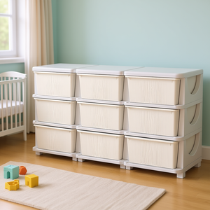 Commode pour enfants 29,5 po blanche à 3 niveaux avec 9 tiroirs, unité de rangement, coffre à jouets, organisateur en plastique - Product Image 2