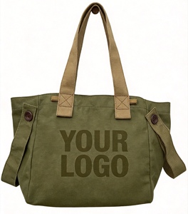 กระเป๋าช้อปปิ้งผ้าแคนวาสสีเขียวขี้ม้าคุณภาพสูง พิมพ์โลโก้ได้ตามสั่ง MOQ ต่ำ ทนทาน ขนาดใหญ่ จุของได้เยอะ พับเก็บได้ - Product Image 1